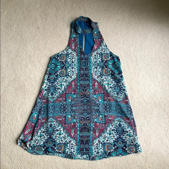 Olivaceous Dresses & Skirts - Olivaceous Key Hole Halter Mini Dress Blue Colorful Fun Funky Retro Hippie Small